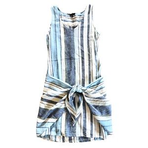 DREW Linen Blend Striped Tie-Waist Dress Blue and White Size Medium Tank Top